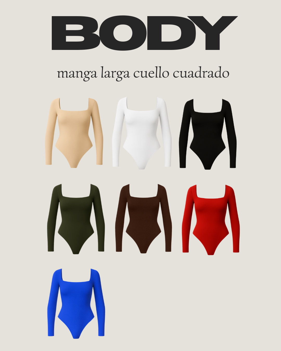 Body manga larga cuello cuadrado