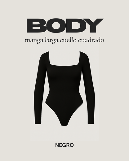 Body manga larga cuello cuadrado