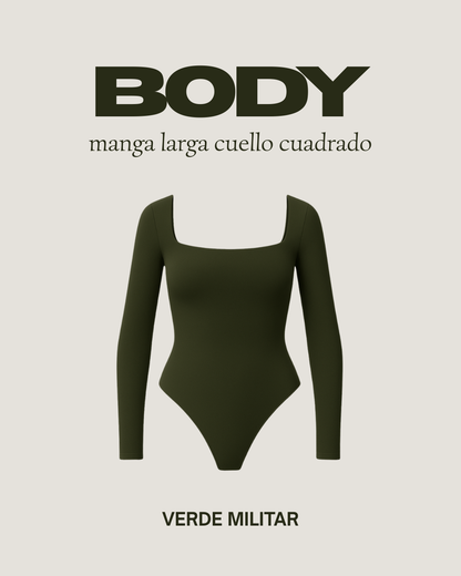Body manga larga cuello cuadrado