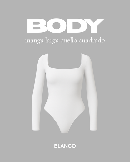 Body manga larga cuello cuadrado